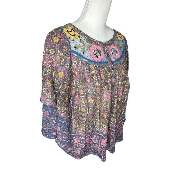 Anthropologie Postmark Ciutadella Embroidered Top Shirt Multi-Color Small Floral - Picture 2 of 5